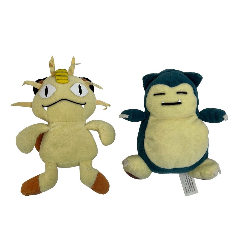 Pokemon Snorlax Meowth Plush‎ Bean Bag Toy Lot 1998 Game Freak Hasbro Beanie Vtg